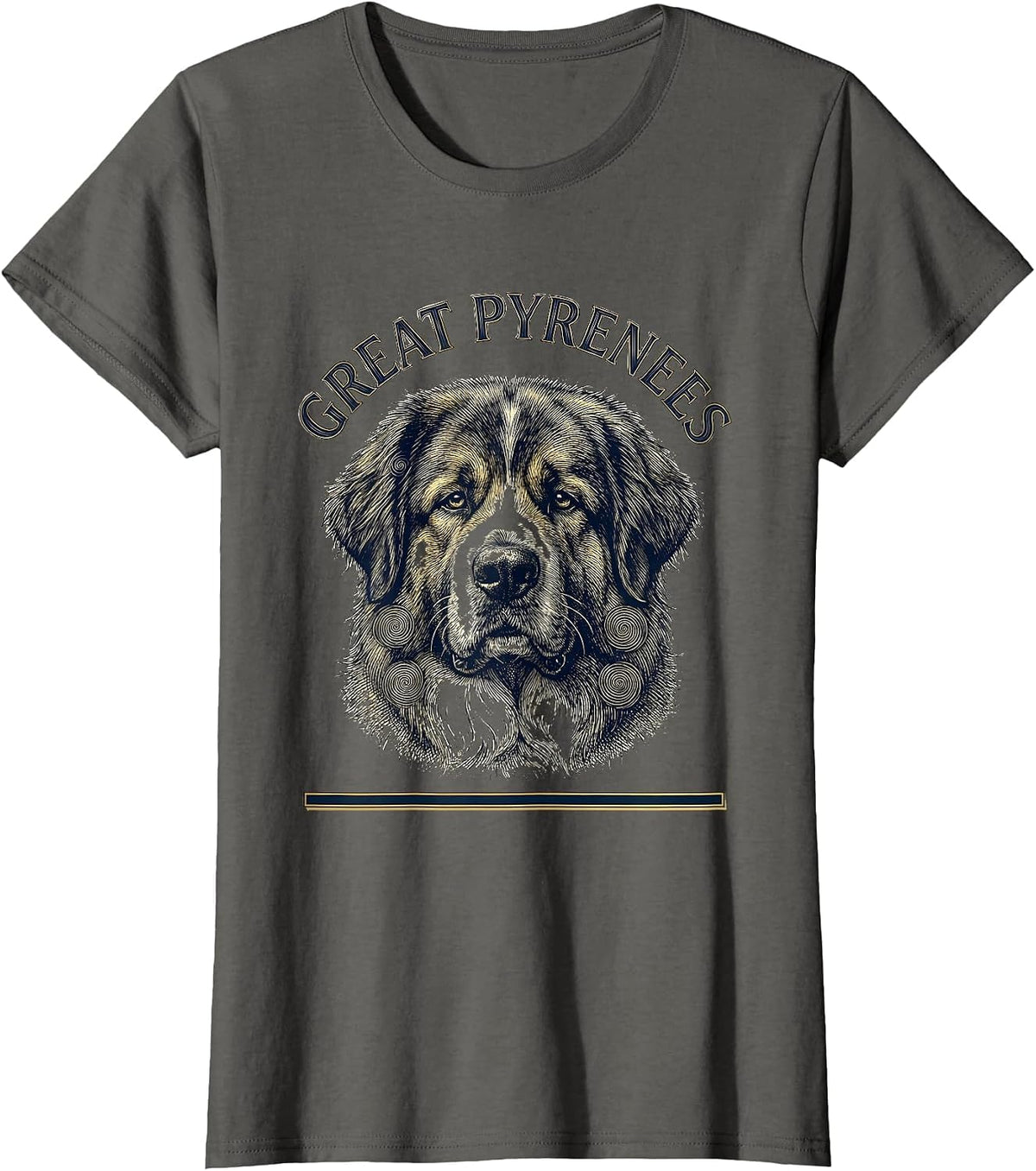 Women's Great Pyrenees Crosshatch Etching Dog Breed Portrait Van T-Shirt - Asphalt Grey