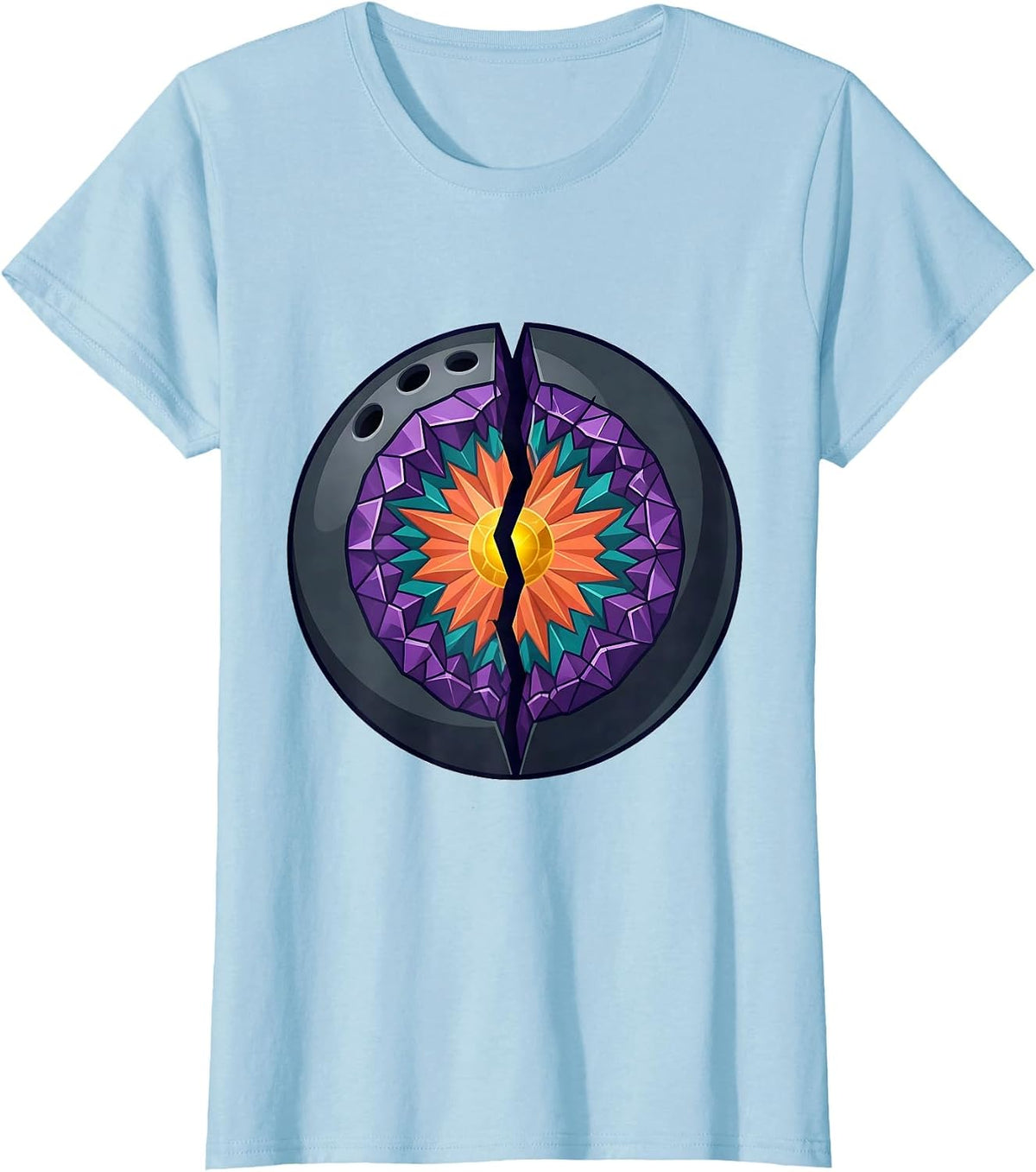 Bowling Ball Geode Crystal Split Illustration T-Shirt - Baby Blue