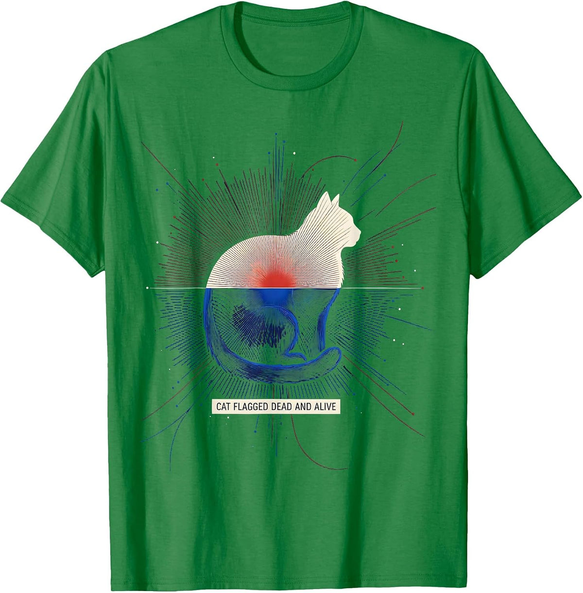 Men's Cat Flagged Dead And Alive Quantum Physics Humor Science T-Shirt - Kelly Green