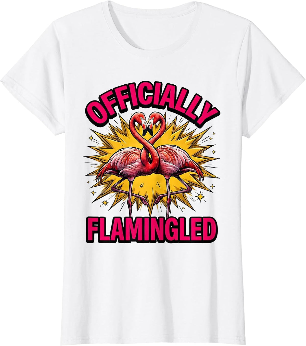 Officially Flamingled Comic Book Flamingo Humor Tropical T-Shirt - White