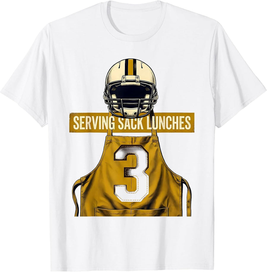 Men's Serving Sack Lunches Funny Football Lineman Offensive T-Shirt - White