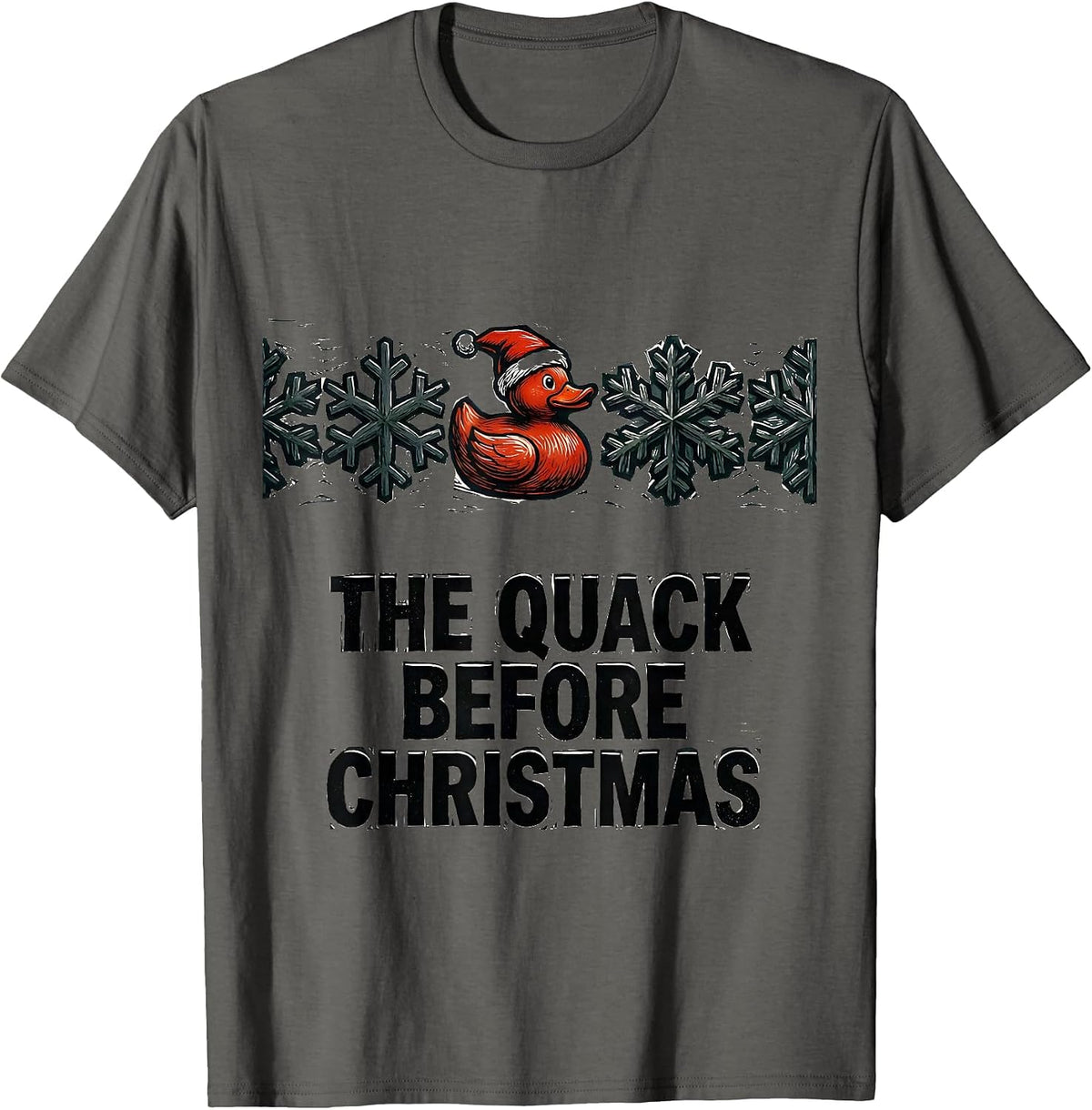 Men's The Quack Before Christmas Linocut Funny Duck Lover Pajama T-Shirt - Asphalt Grey