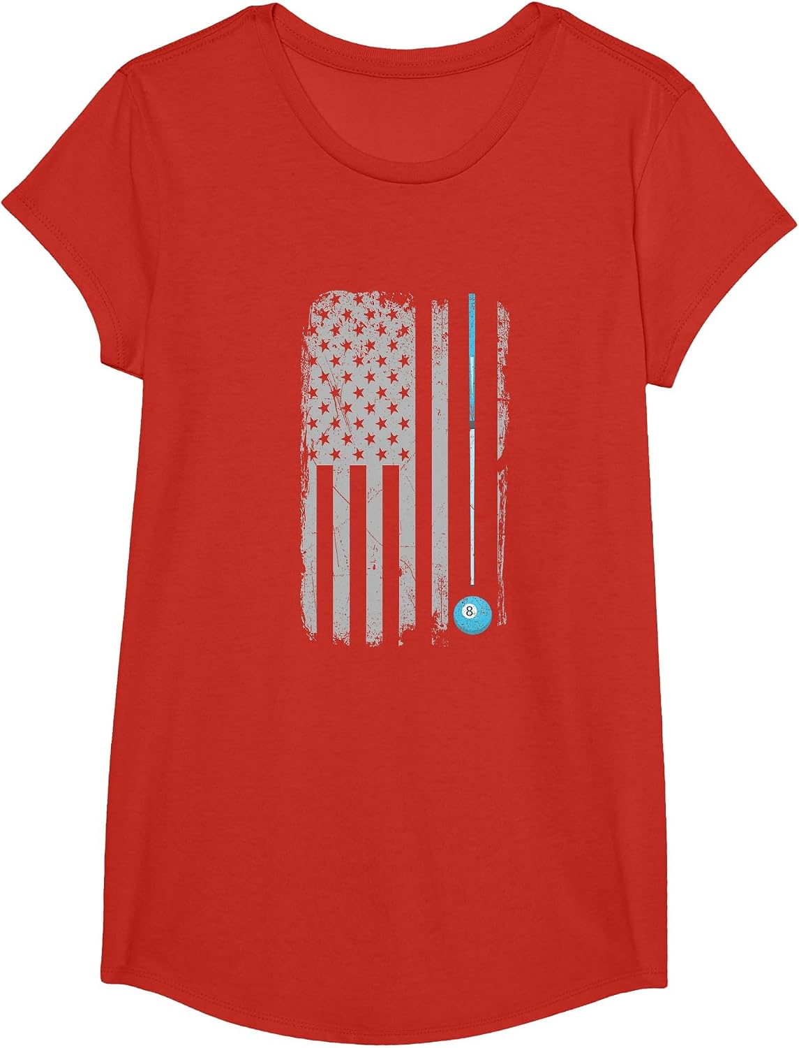 Pool Stick Billiards 8 Ball Vintage USA American Flag T-Shirt - Girls Red