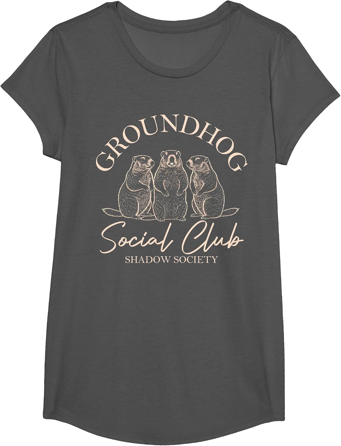 Groundhog Day Social Club Shadow Society Funny Groundhog Day T-Shirt - Girls Asphalt Grey