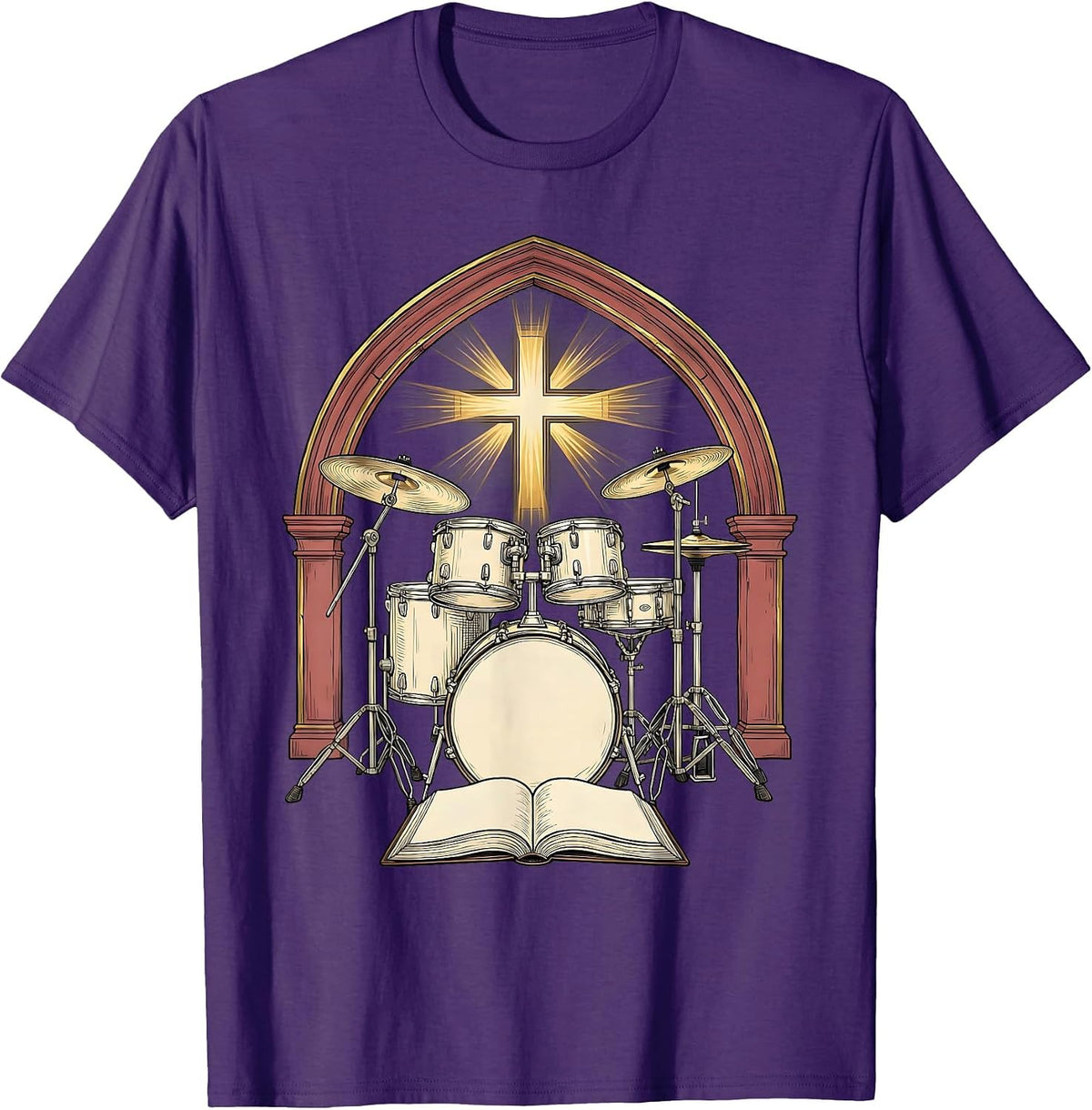 Men's Church Drum Kit Worship Musician Christian Drummer T-Shirt - Purple