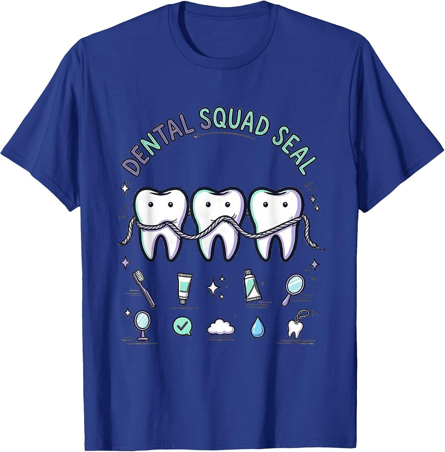 Dental Squad Seal Kawaii Dental Hygienist Humor Office Staff T-Shirt - Royal Blue