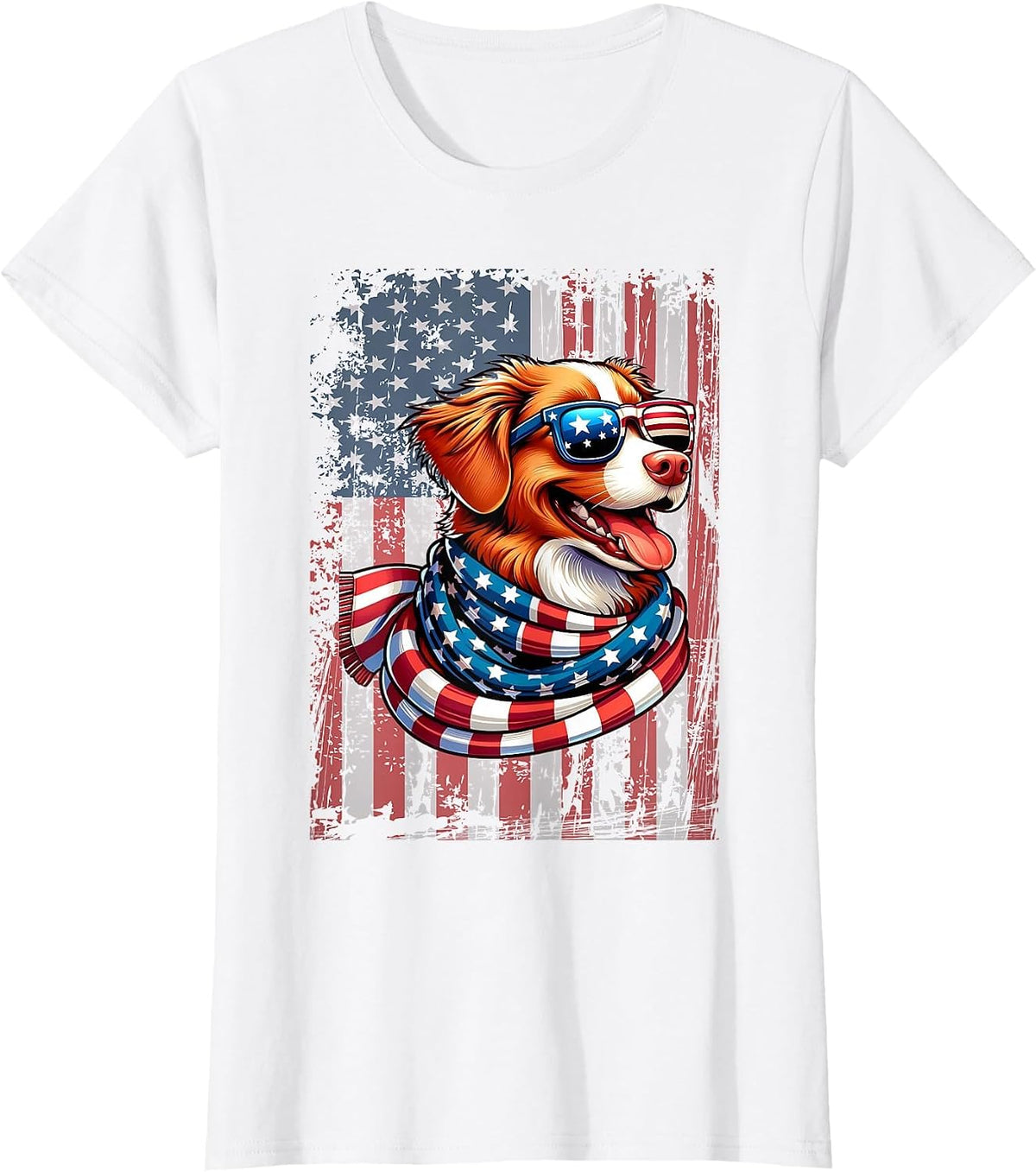 Nova Scotia Duck Tolling Retriever Dog Lover US Flag X-mas T-Shirt - White