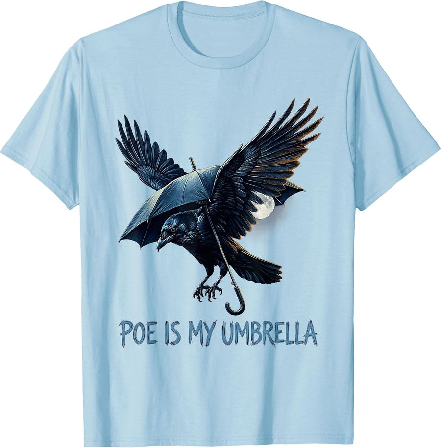 Men's Poe Is My Umbrella Gothic Literary Humor Raven Reader Gift T-Shirt - Baby Blue