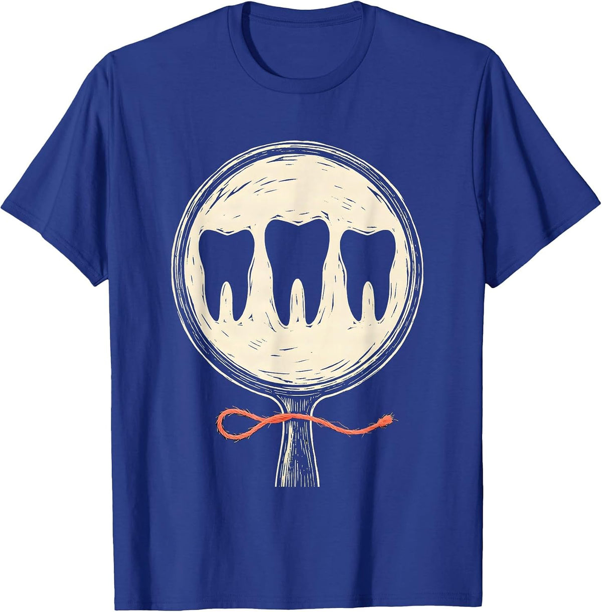 Dental Mirror Teeth Linocut Dental Squad Humor T-Shirt - Royal Blue