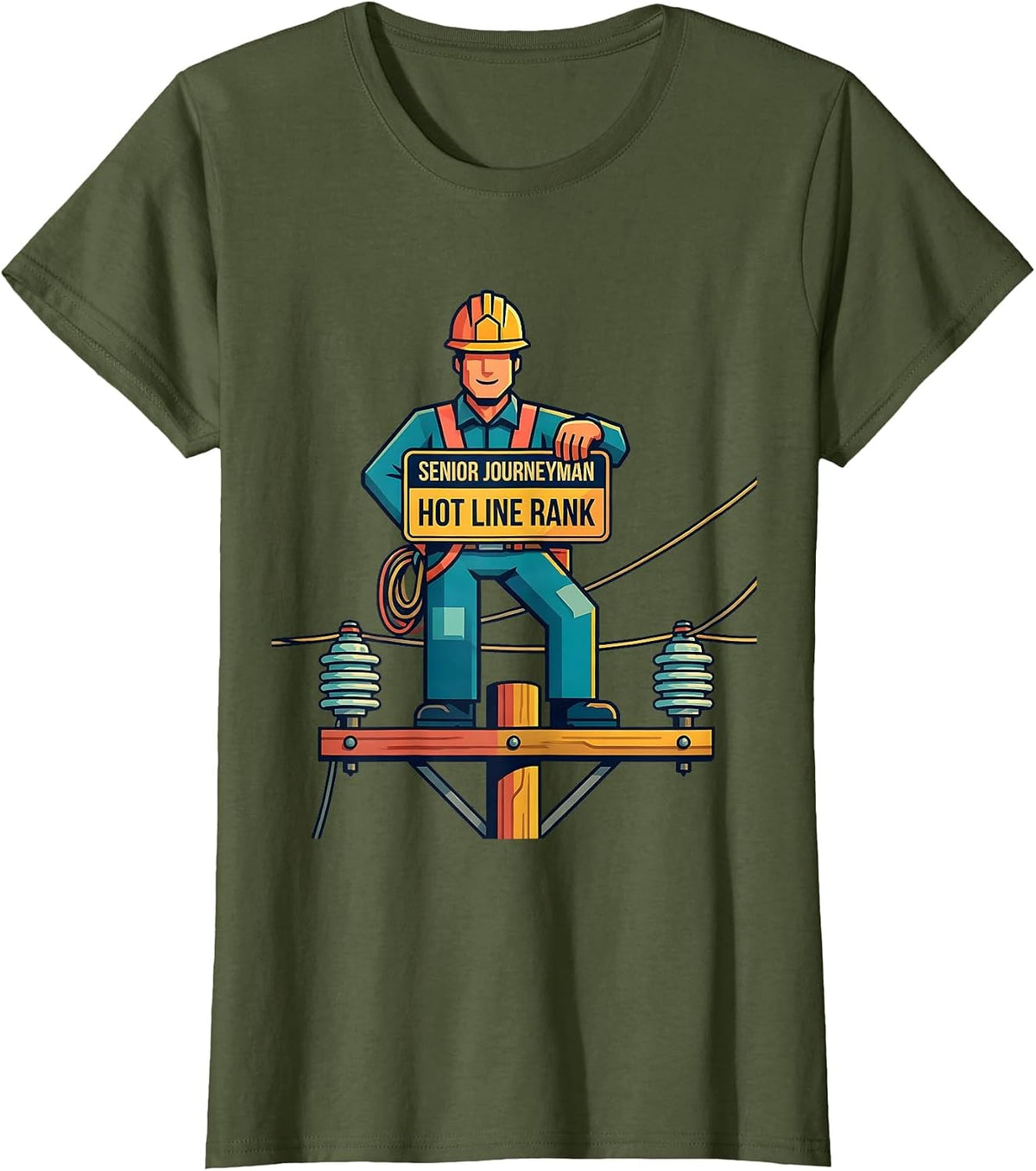 Women's Senior Journeyman Hot Line Rank Funny Electrician Lineman T-Shirt - Olive Green