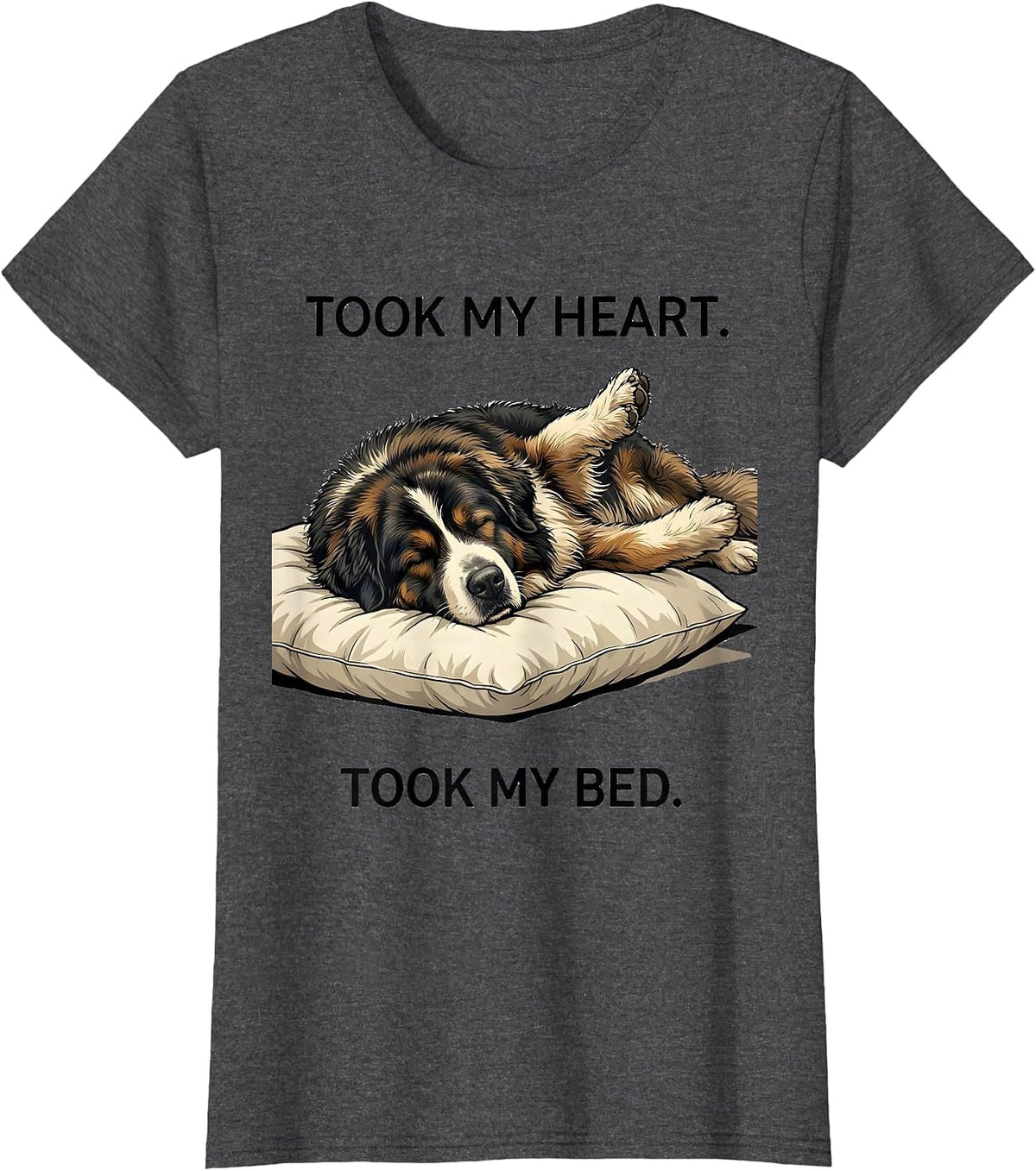 Women's Took My Heart Took My Bed Great Pyrenees Official Sleepshirt T-Shirt - Dark Heather Grey