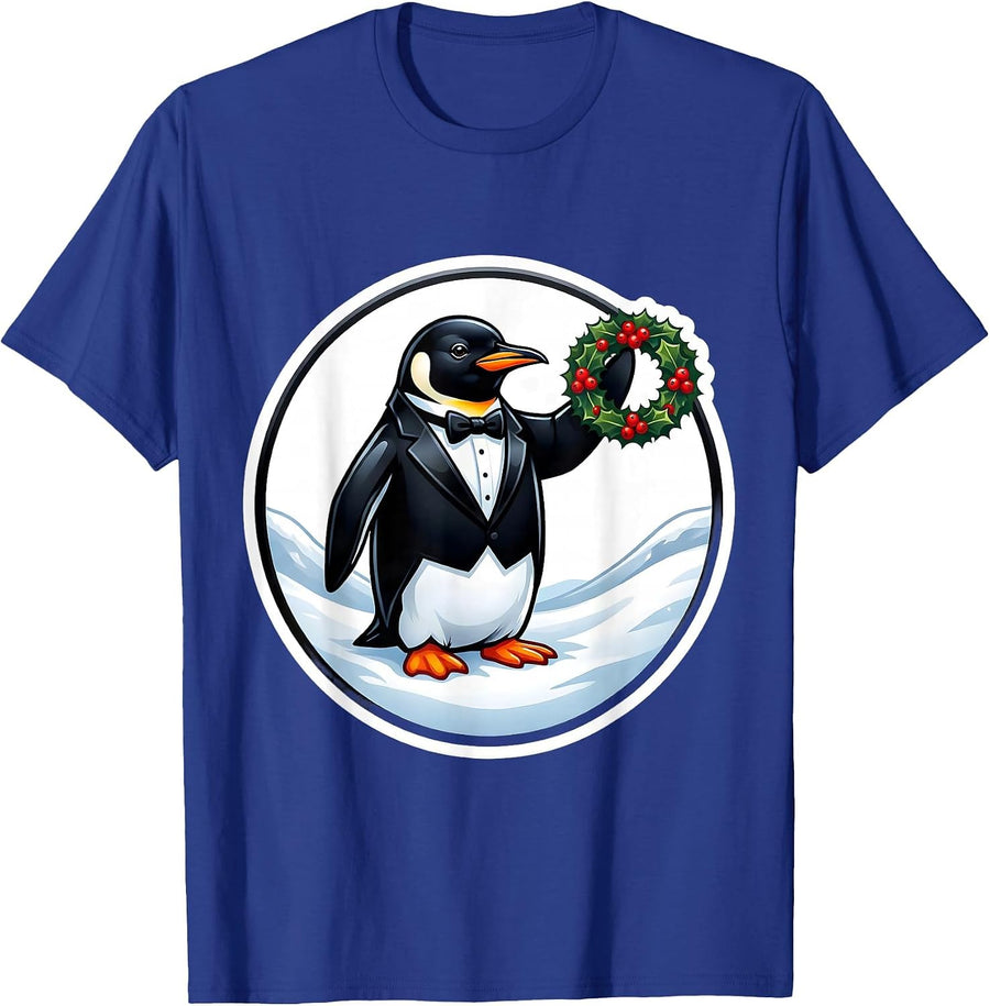 Upright Tuxedoed Penguin Badge Penguin Lover Gift T-Shirt - Royal Blue
