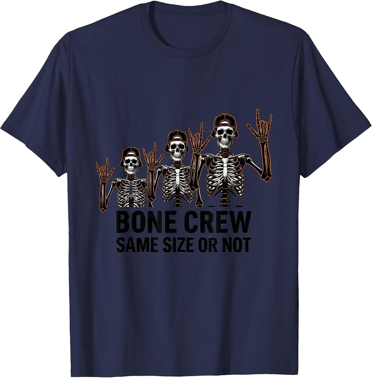 Men's Bone Crew Same Size Or Not Line Art Punk Rock Skeleton T-Shirt - Navy Blue