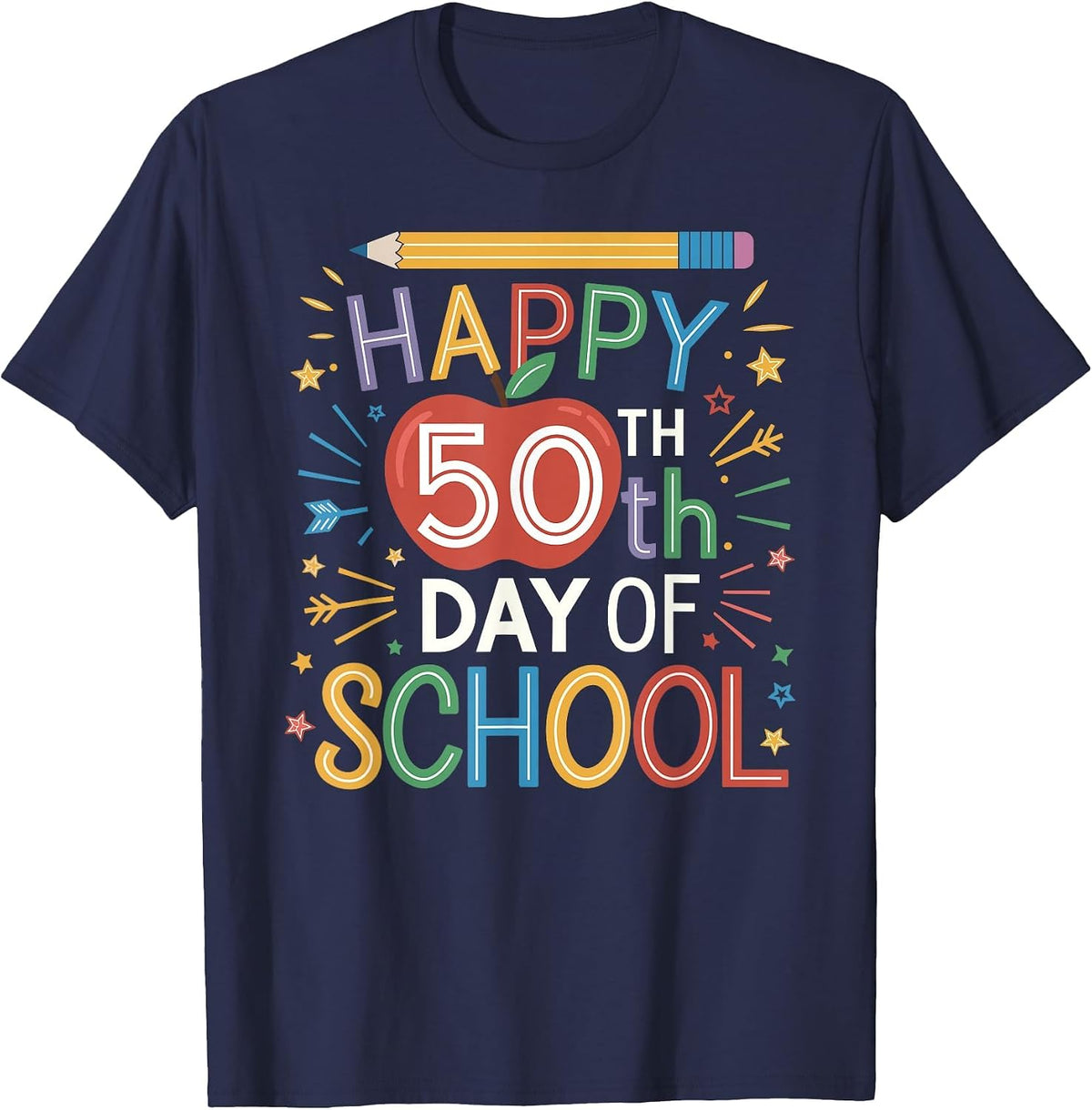 Happy 50th Day of School T-Shirt - Navy Blue