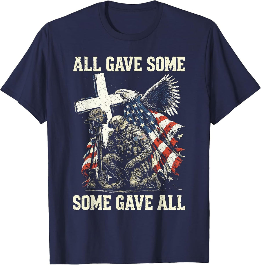 All Gave Some Some Gave All Patriotic Veteran Design T-Shirt - Navy Blue