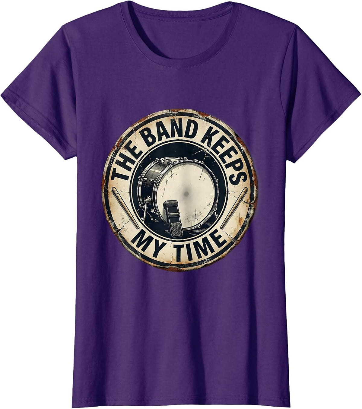 Women's The Band Keeps My Time Distressed Drummer Drumline Gift T-Shirt - Purple