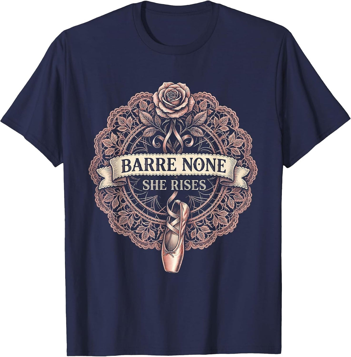 Men's Barre None She Rises Balletcore Dance Design T-Shirt - Navy Blue
