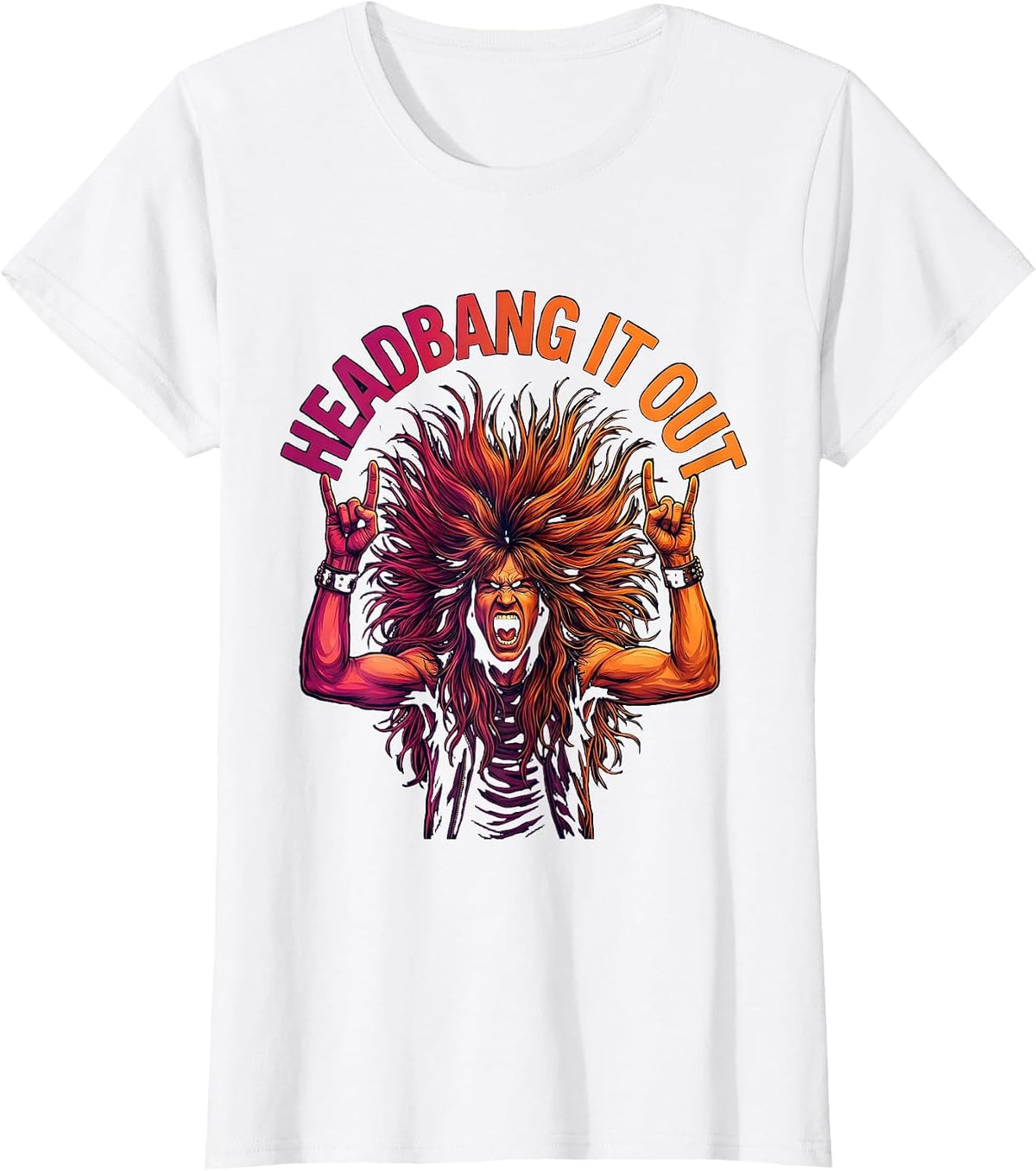 Headbang It Out Rock and Roll Graphic Design T-Shirt - White