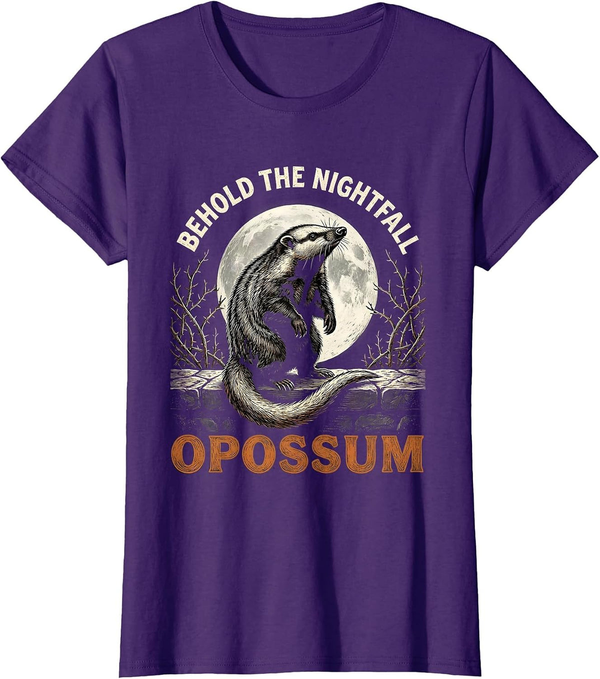 Women's Behold The Nightfall Opossum Vintage Gothic Halloween T-Shirt - Purple
