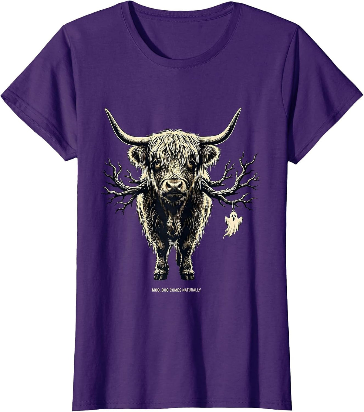 Women's Moo Boo Comes Naturally Funny Highland Cow Halloween Costume T-Shirt - Purple