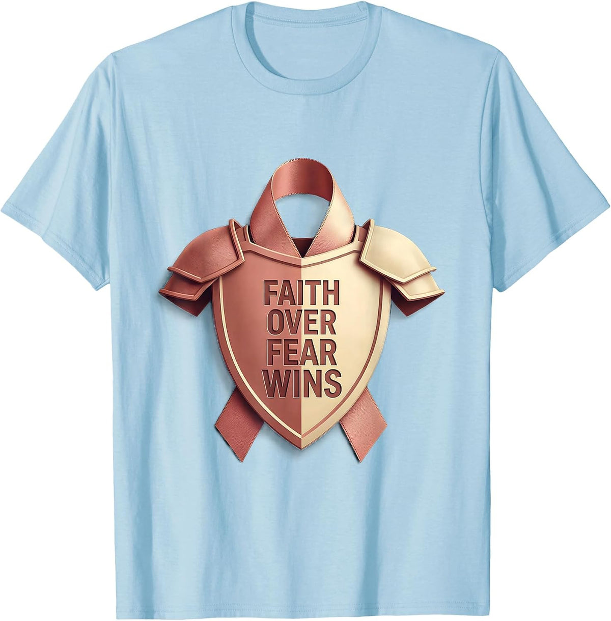 Men's Faith Over Fear Wins Breast Cancer Awareness Design T-Shirt - Baby Blue