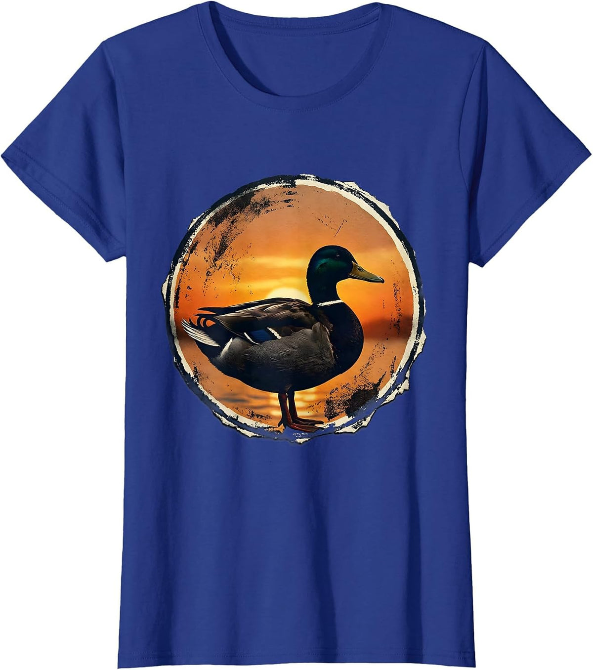Women's Duck Silhouette Sunset Nature Graphic T-Shirt - Royal Blue