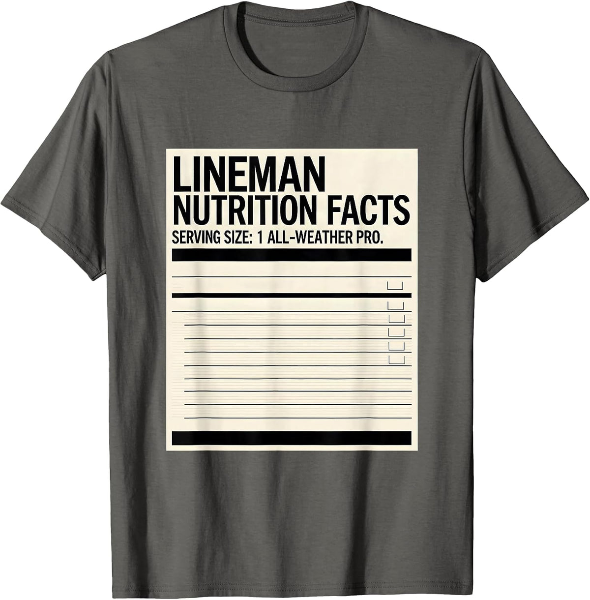 Men's Lineman Nutrition Facts T-Shirt - Asphalt Grey