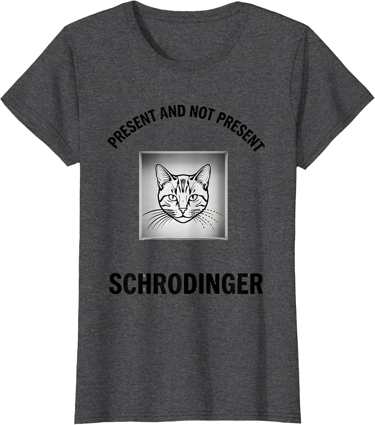 Women's Present And Not Present, Schrödinger Funny Quantum Physics T-Shirt - Dark Heather Grey