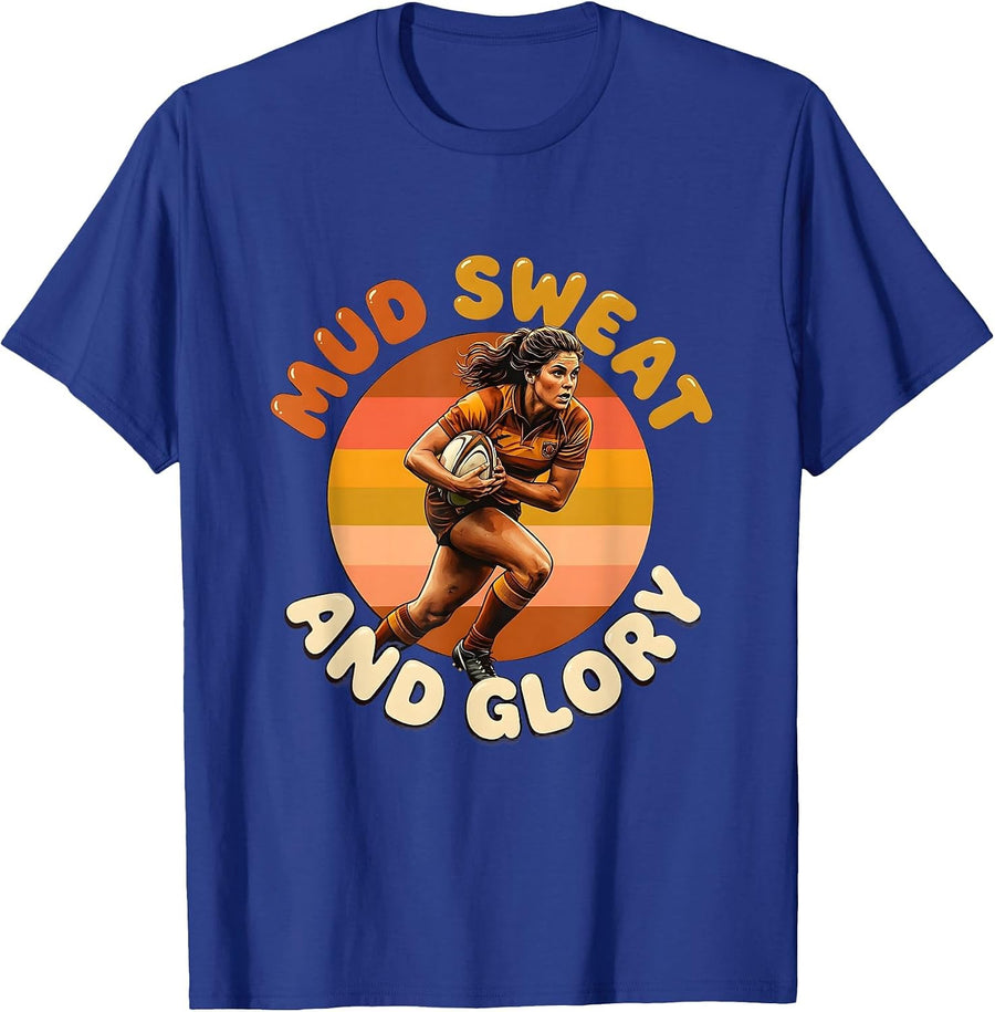 Mud Sweat and Glory Women's Rugby Design T-Shirt - Royal Blue