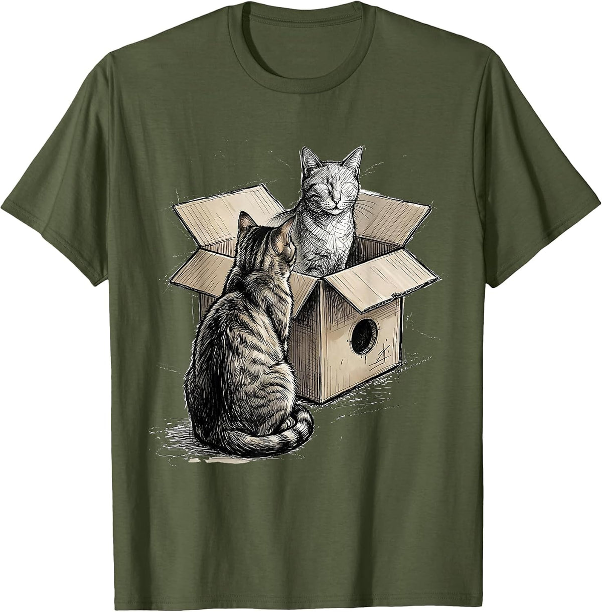 Schrodingers Cat Quantum Physics Humor Science Geek Gift T-Shirt - Olive Green