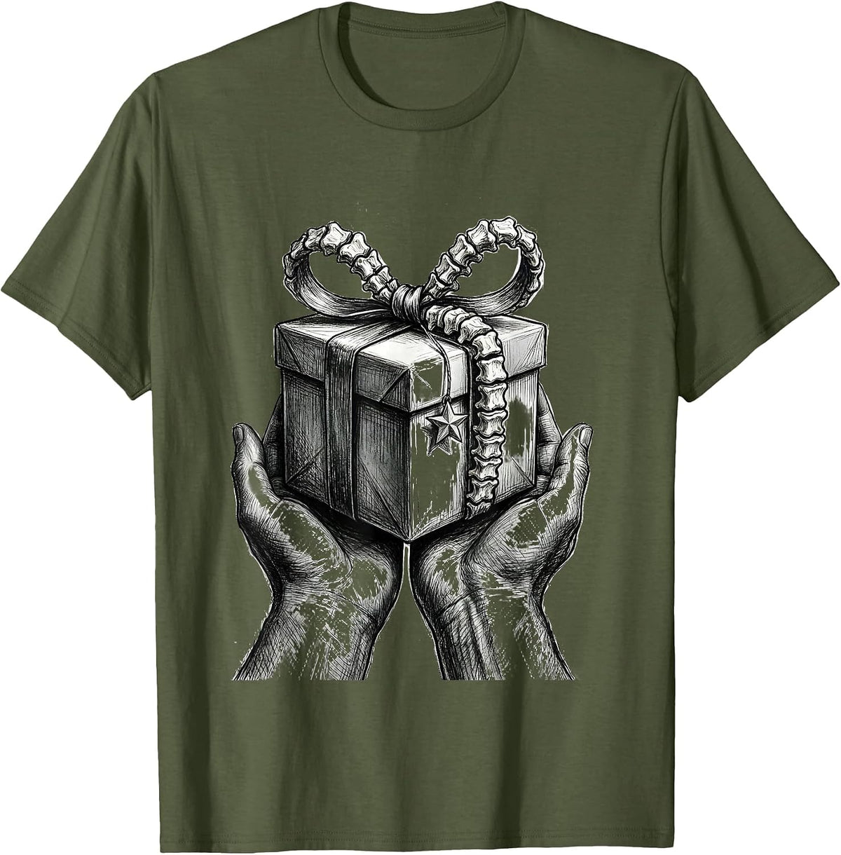 Lifting Gift Hands Chiropractic Christmas Humor T-Shirt - Olive Green