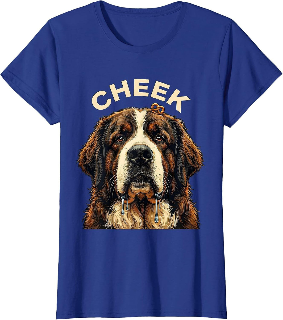 Women's CHEEK Funny Newfoundland Dog Jowls Drool Dog Mom Dog Dad T-Shirt - Royal Blue