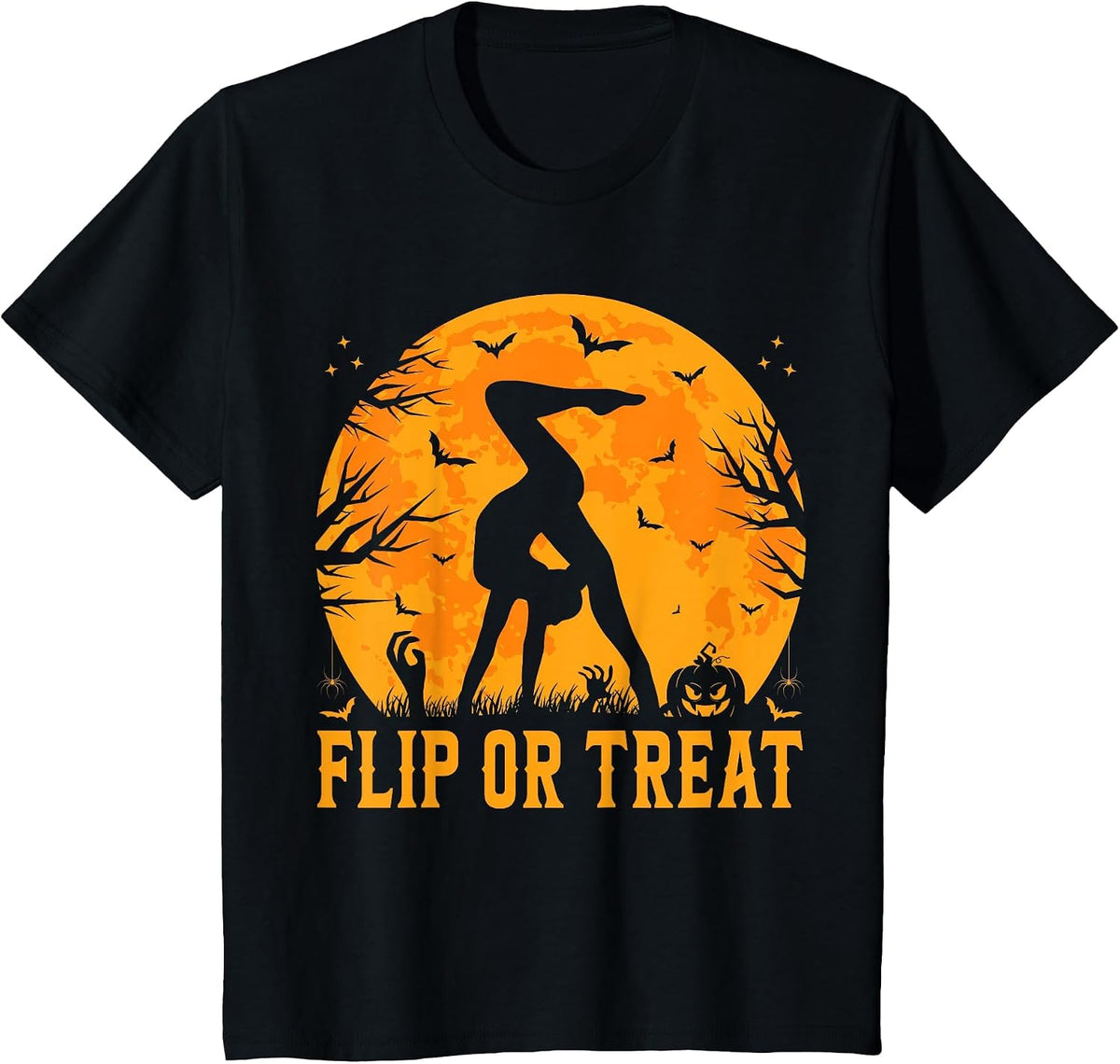 Gymnastics Halloween Flip or Treat Halloween Gymnastics T-Shirt - Black