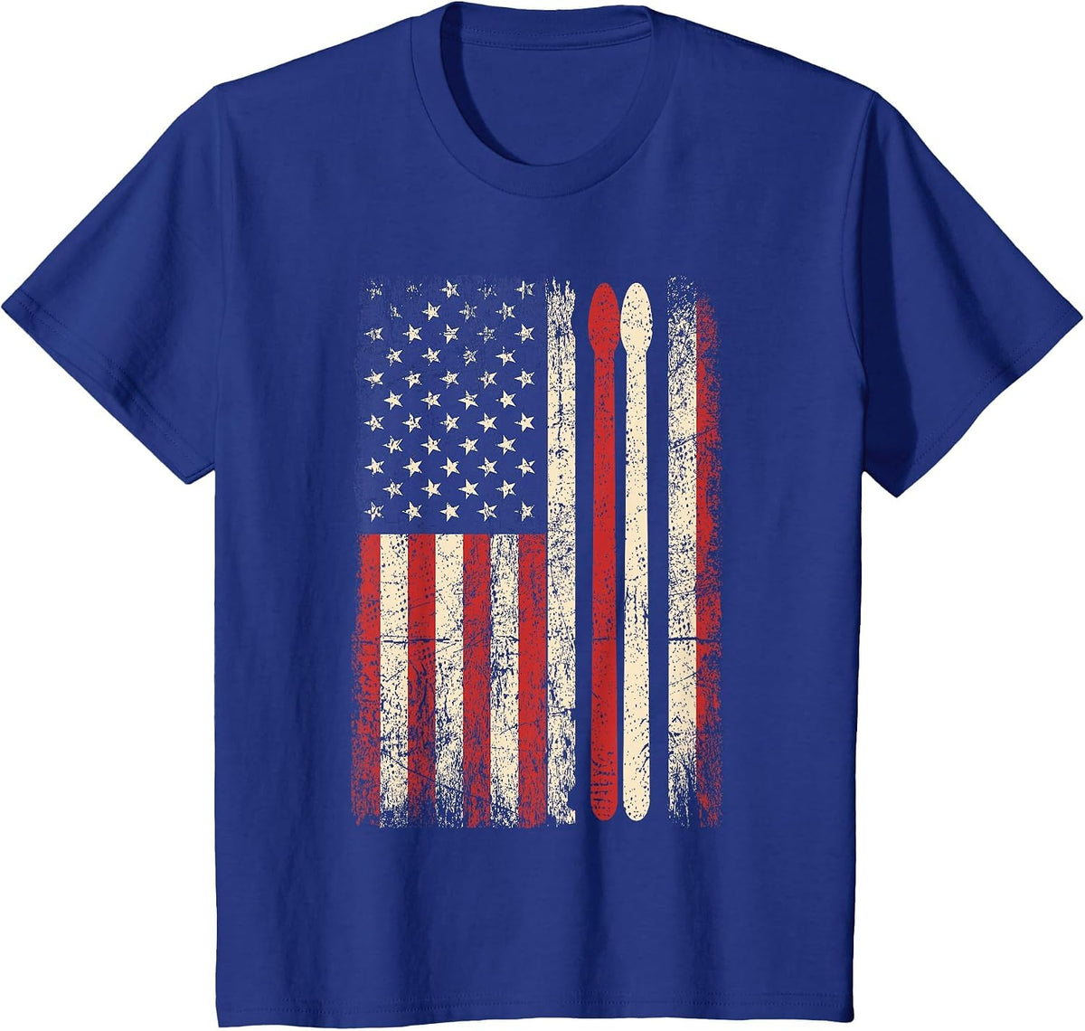 Vintage Drummer Drum Stick USA Flag American 4th of July Tee T-Shirt - Royal Blue