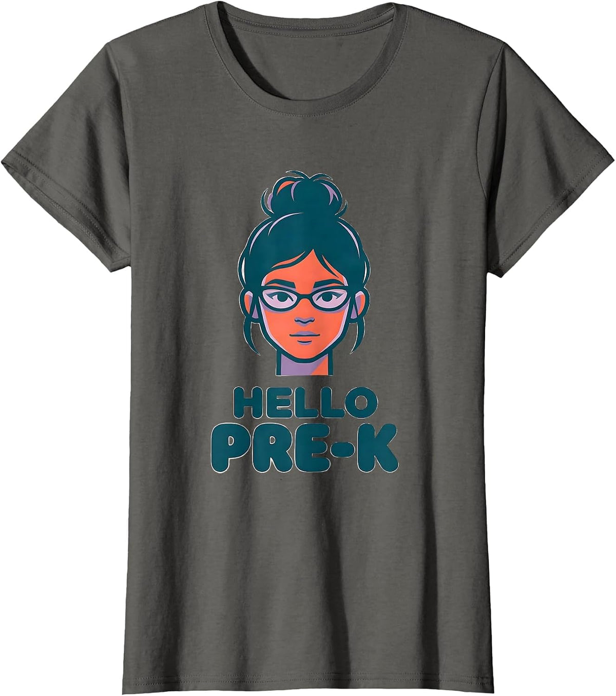 Women's Hello Pre-K Messy Bun Girl First Day of School T-Shirt - Asphalt Grey