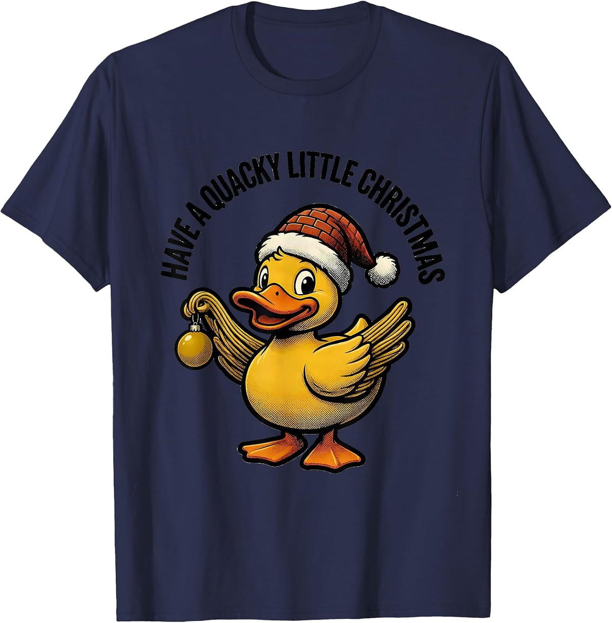 Men's Have A Quacky Little Christmas Retro Cartoon Duck Lover T-Shirt - Navy Blue