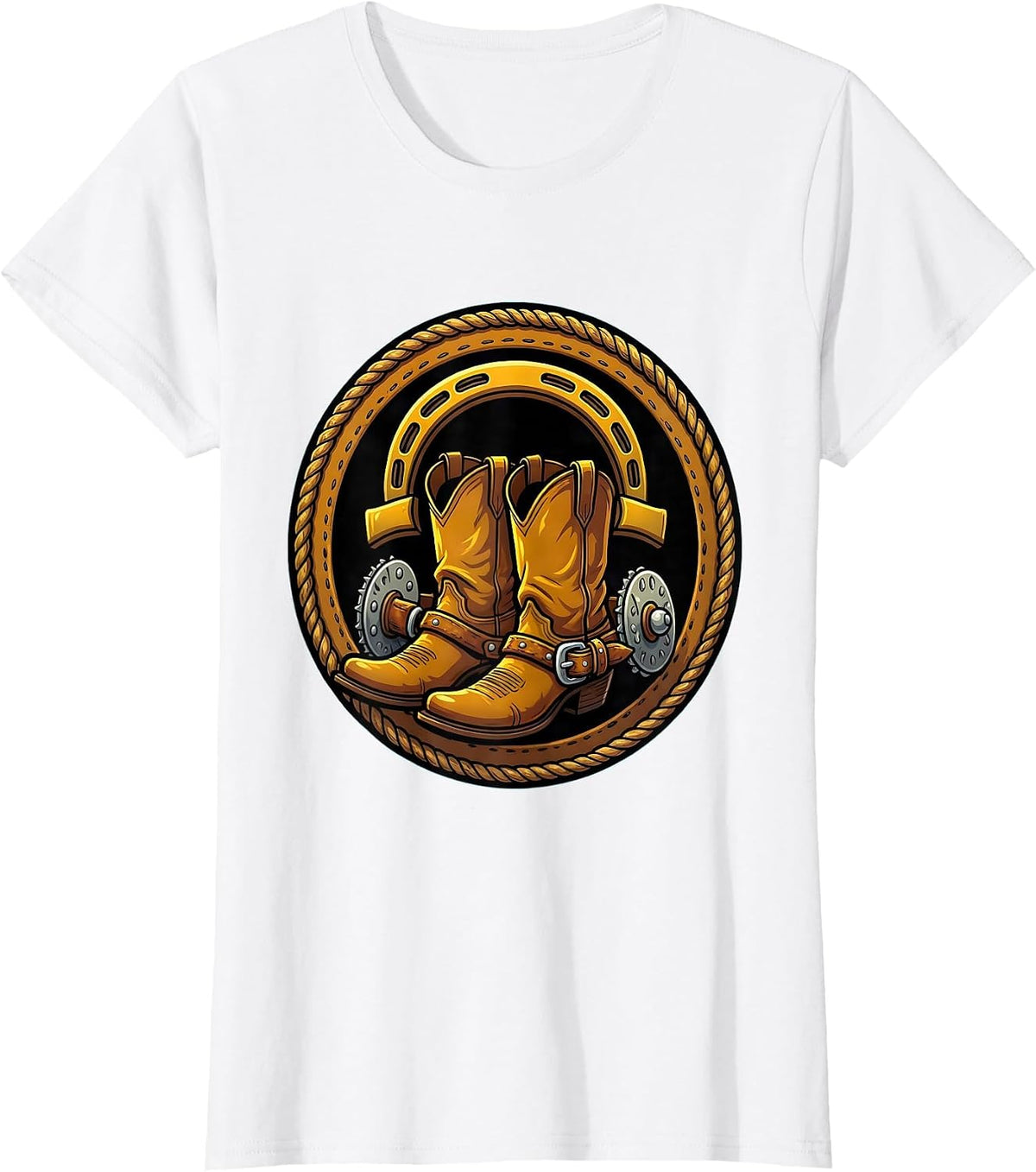 Cowboy Boots Horseshoe and Spurs Western Graphic T-Shirt - White