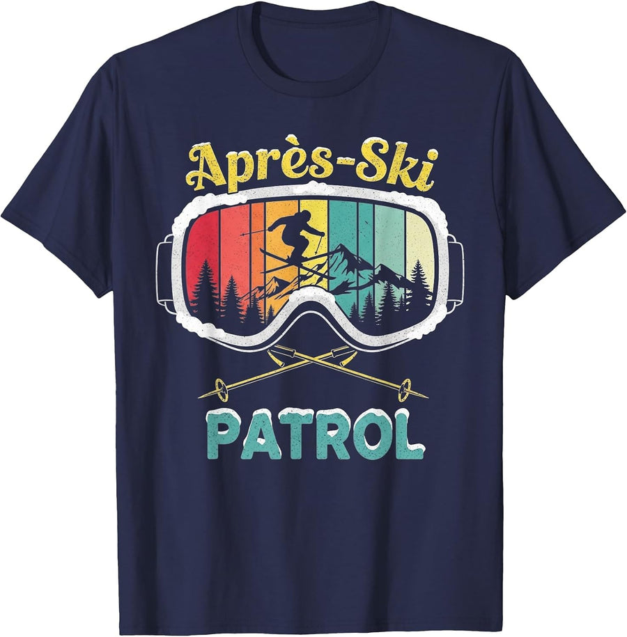 Apres Ski Patrol Skiing Goggles Snowboarding Skier Apres Ski T-Shirt - Navy Blue