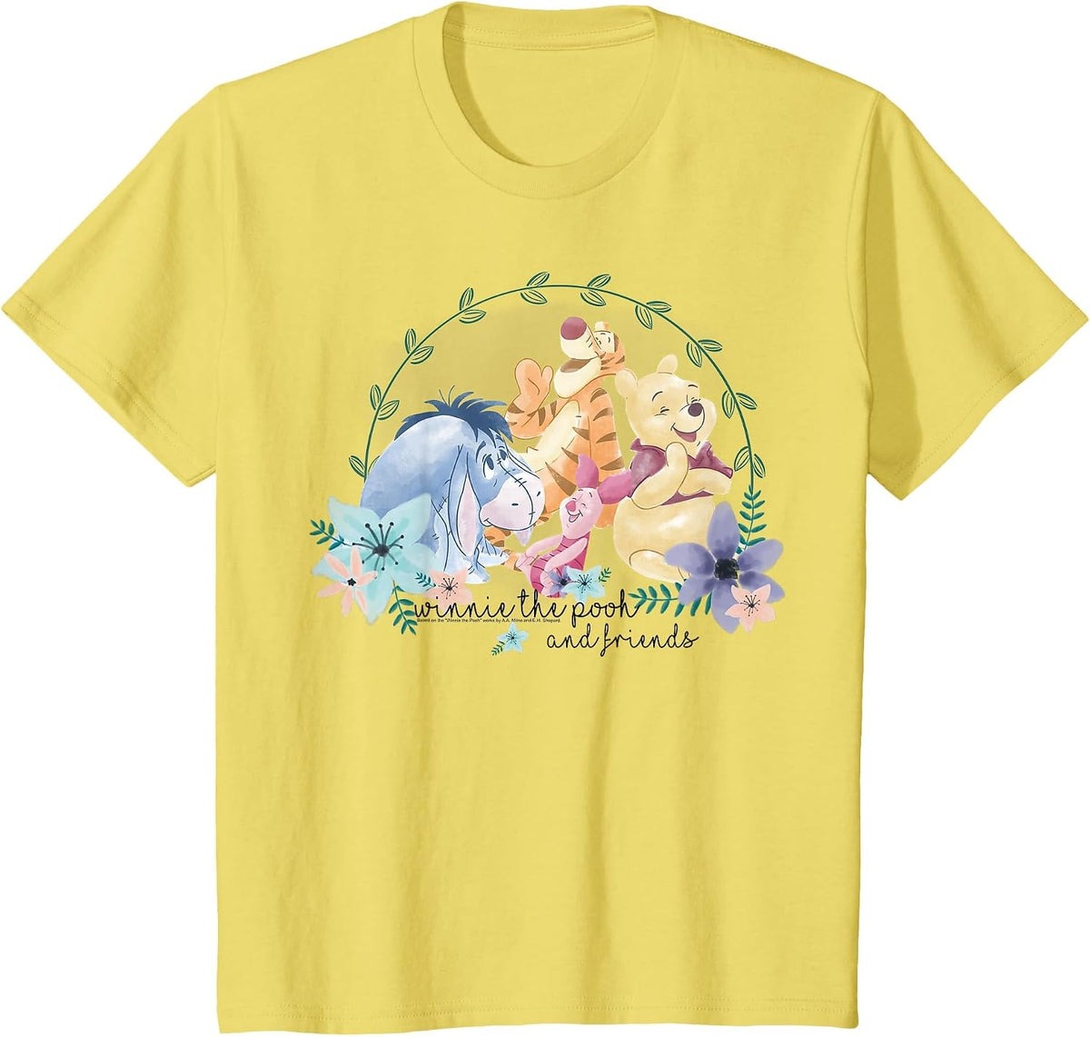 Disney Winnie the Pooh Spring Floral Group T-Shirt - Lemon Yellow