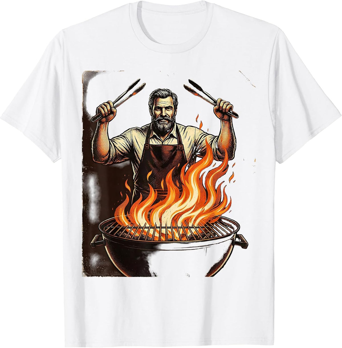 Men's Uncle Grillmaster Flaming BBQ Pit Illustration T-Shirt - White