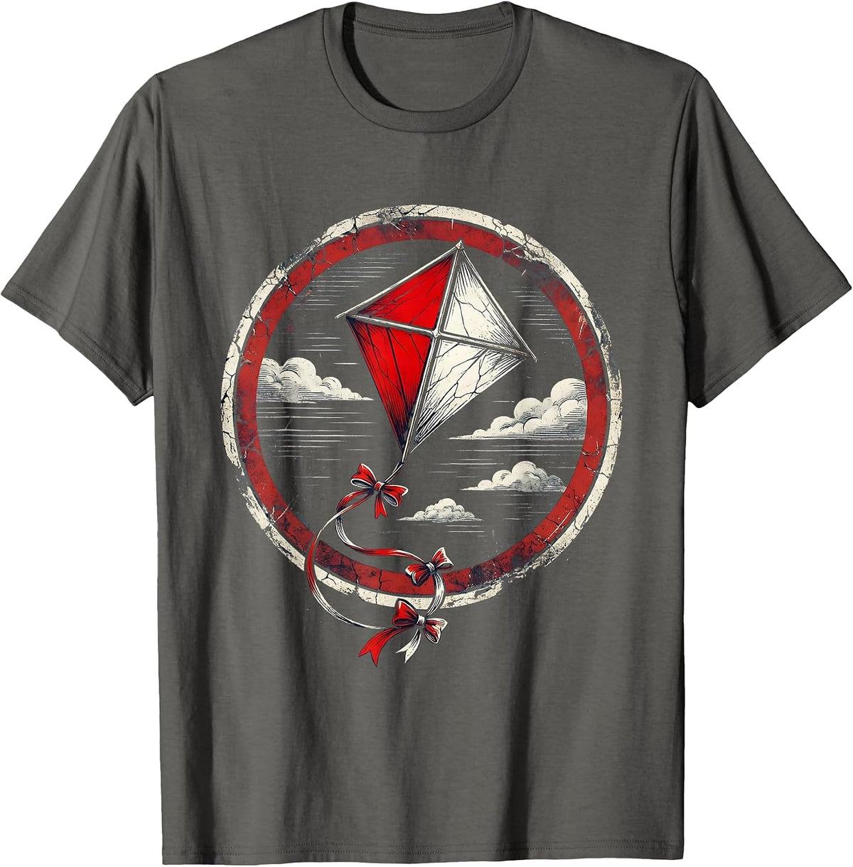Men's Red White and Blue Kite in Summer Sky T-Shirt - Asphalt Grey