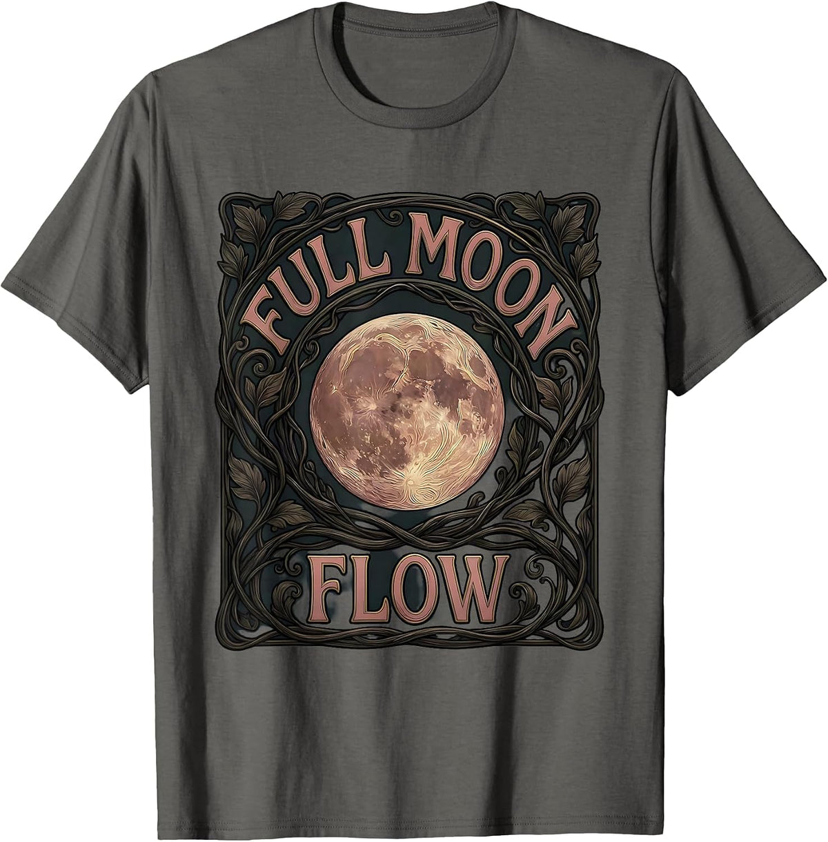 Full Moon Flow Art Nouveau Lunar Cycle Astrology T-Shirt - Asphalt Grey