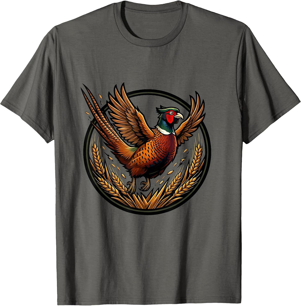 Pheasant Flush Camo Wheat Field Hunting Design T-Shirt - Asphalt Grey