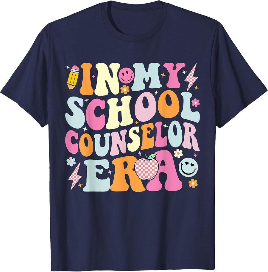 in My School Counselor Era Back to School Teacher Counseling T-Shirt - Navy Blue