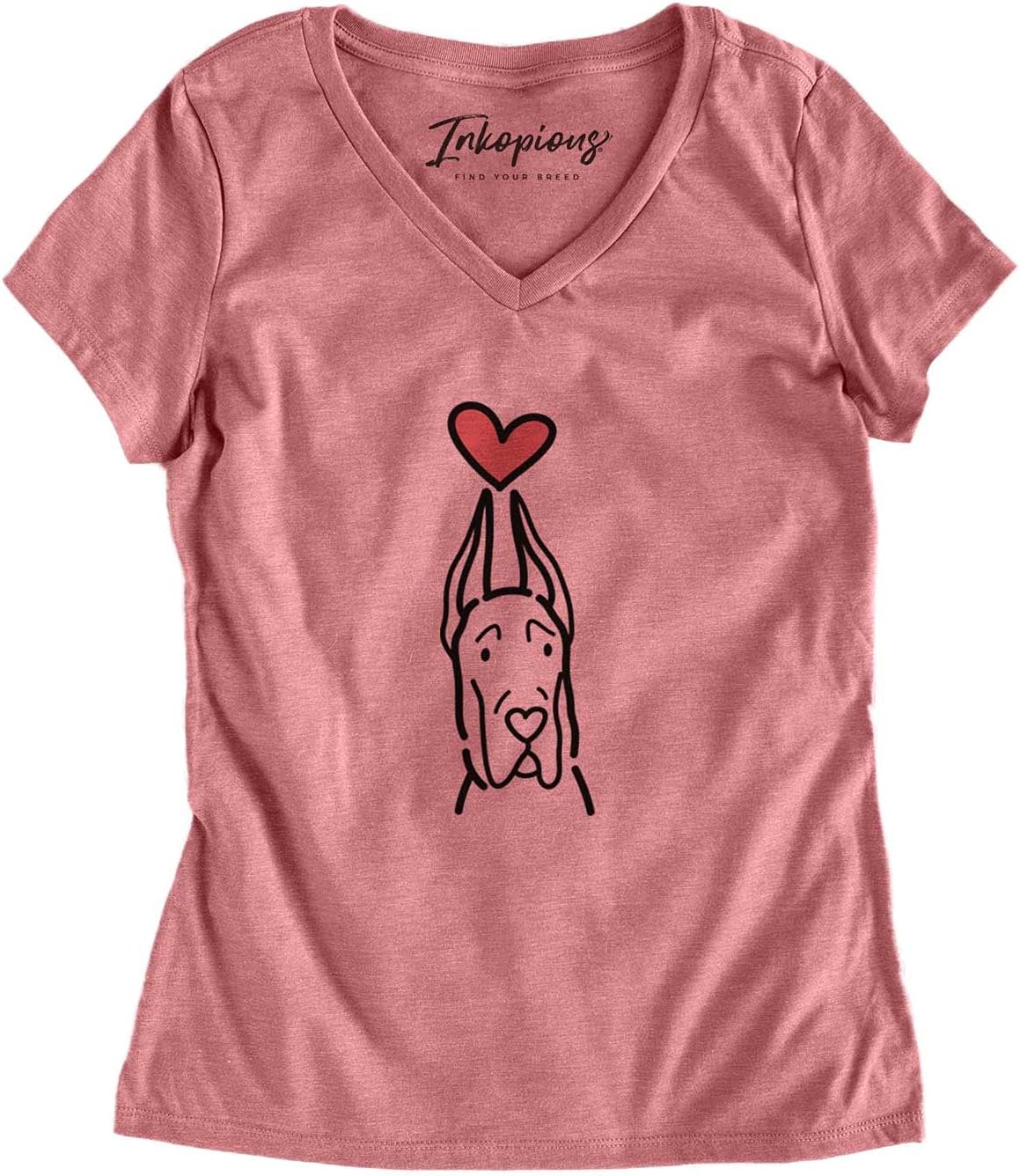 Inkopious Love Always Great Dane T-Shirt - Dusty Rose V-neck