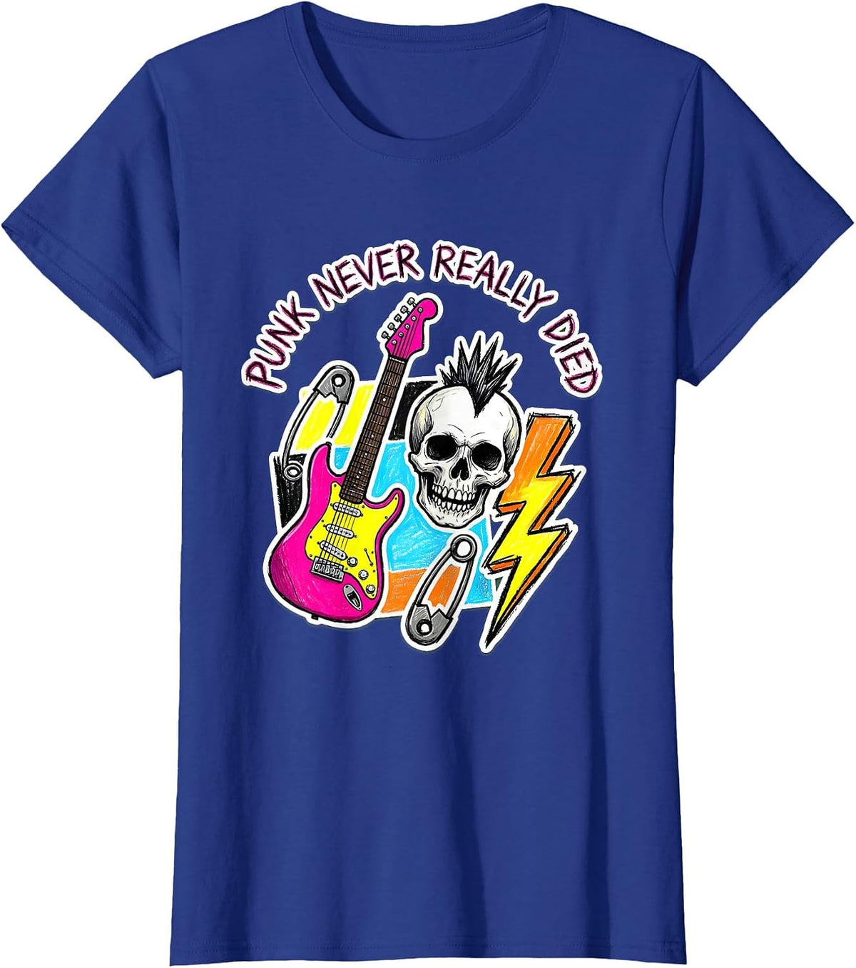 Women's Punk Never Really Died Bold Graphic Design T-Shirt - Royal Blue