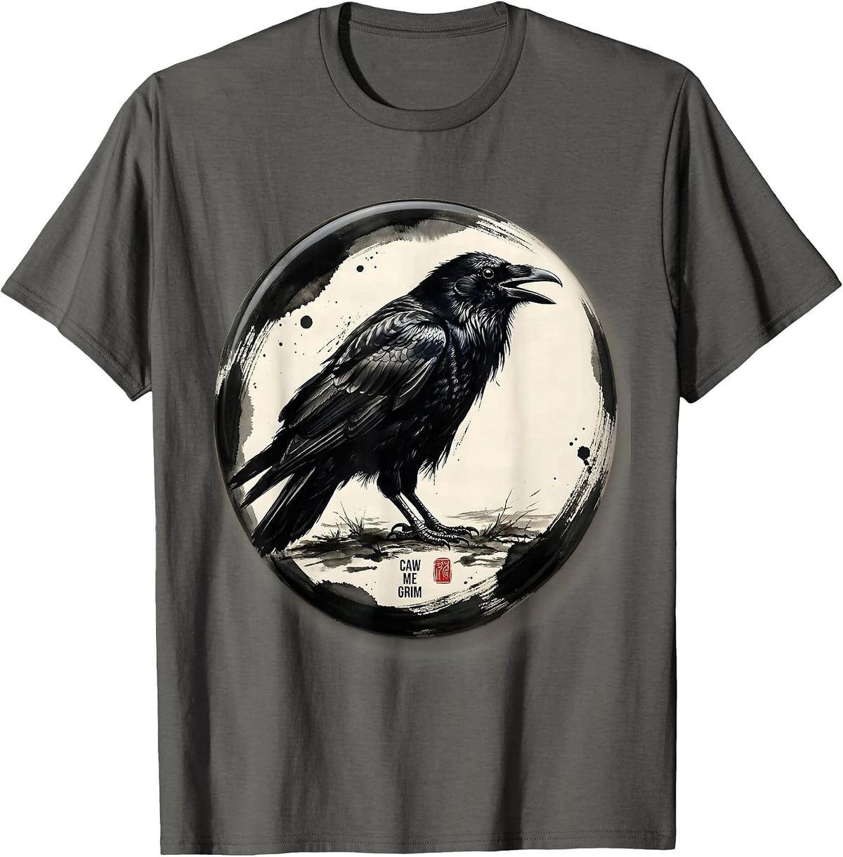 caw me grim Gothic Crow Bird Pun Humor Dark Humor T-Shirt - Asphalt Grey