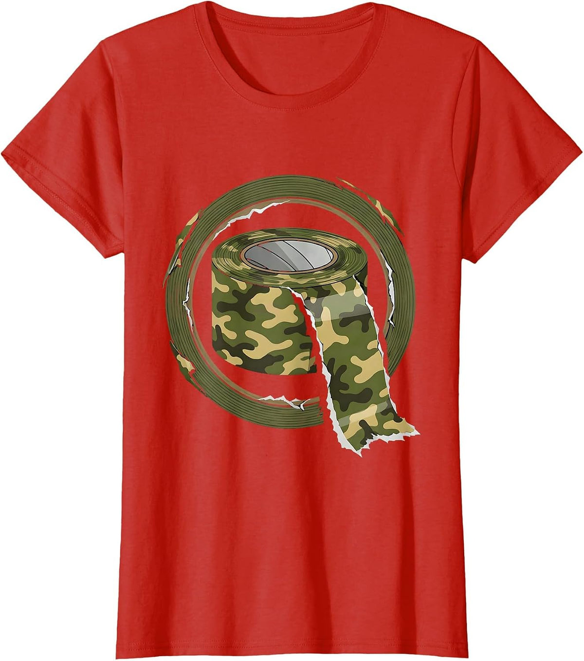 Women's Camo Duck Tape Roll Unrolling Graphic Tee T-Shirt - Red