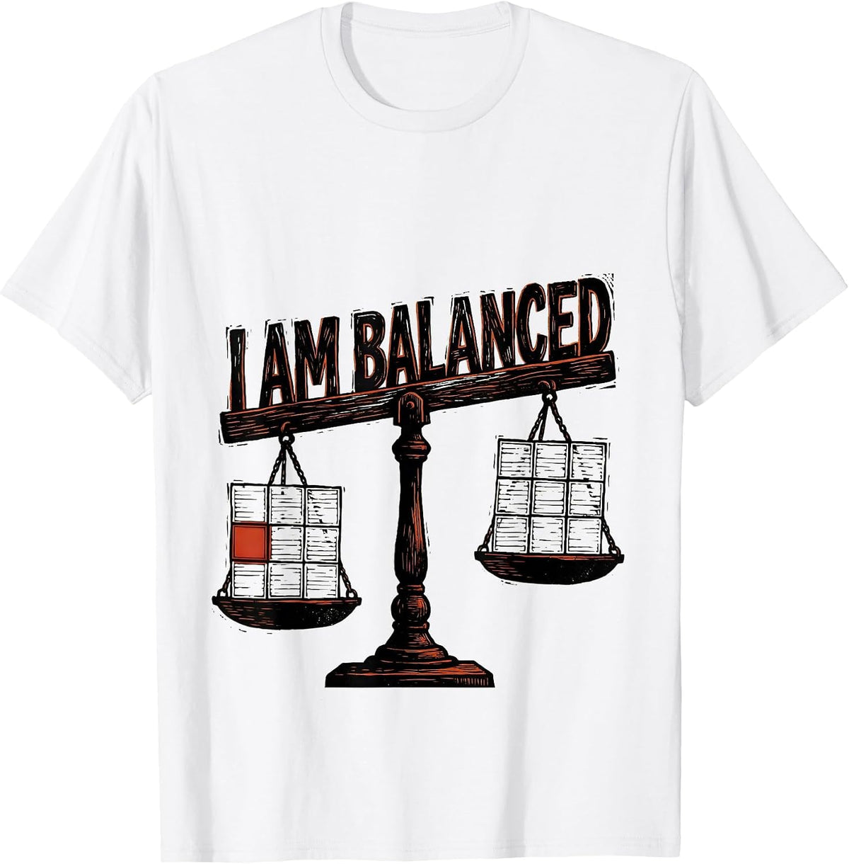 Men's I Am Balanced Funny Chemistry Science Humor Linocut T-Shirt - White