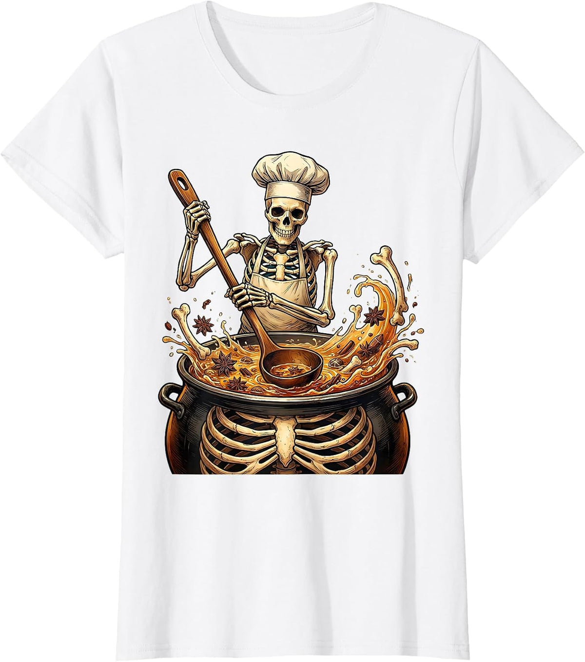 Pho Kit Chef Skeleton Stirring Stockpot T-Shirt - White